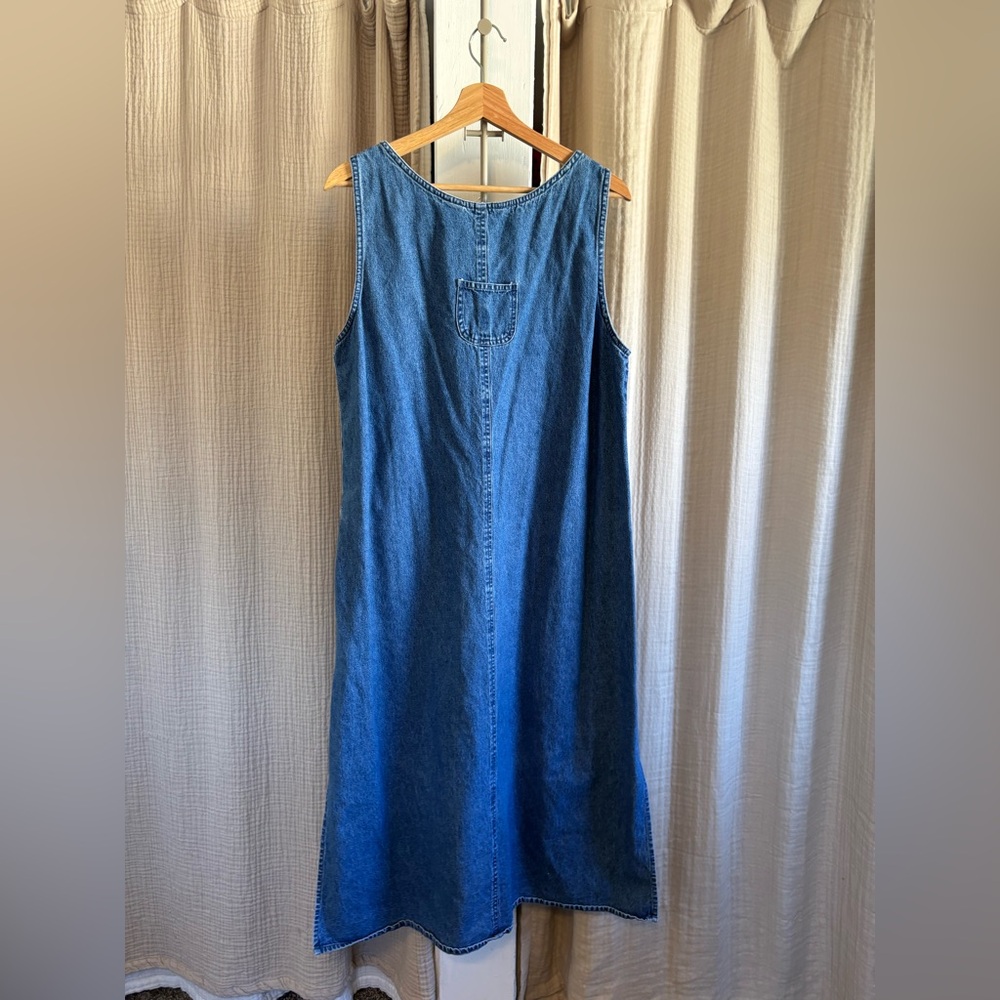 Denim Maxi Dress with Sunflower Embroidery - Blue - Picture 6 of 8